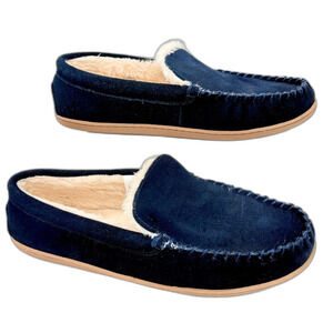 J.Crew Navy Suede Leather Scuff Slippers with Faux Fur Lining Men’s size 11